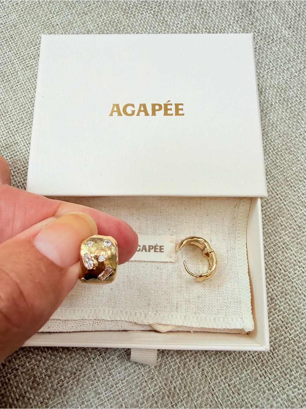 Agapée Gold Sculpted Hoop Earrings with Crystal Detail - Gold